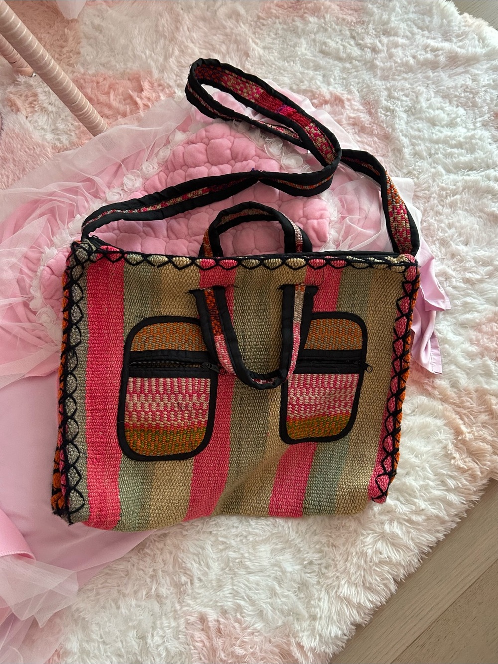 Handwoven Blanket Striped Tote Bag